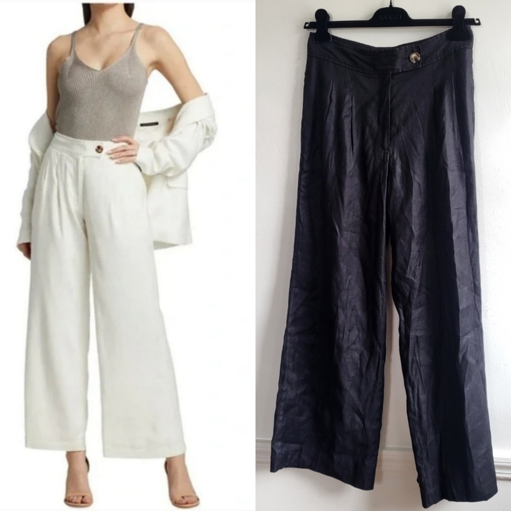 New Elie Tahari Linen Blend Wide Leg Black Pants Trousers NWT Size 8 US